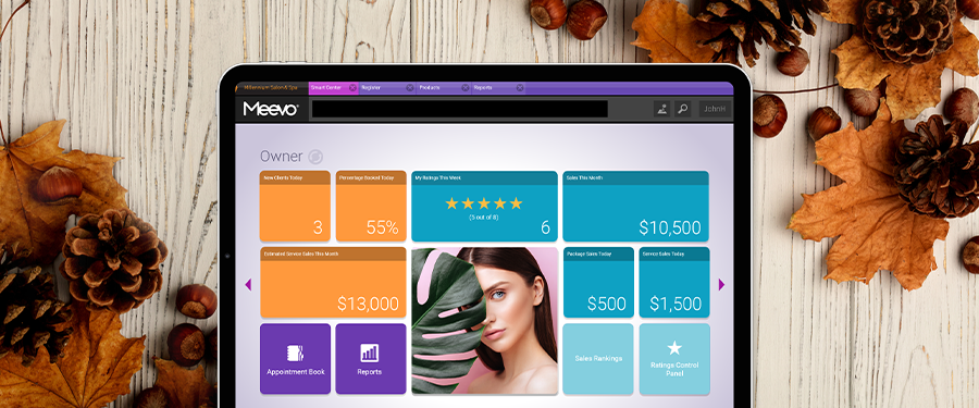 Meevo spa and salon software displayed on a smart device
