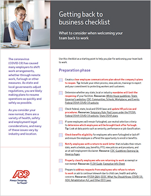 Getting Back to Business Checklist by ADP
